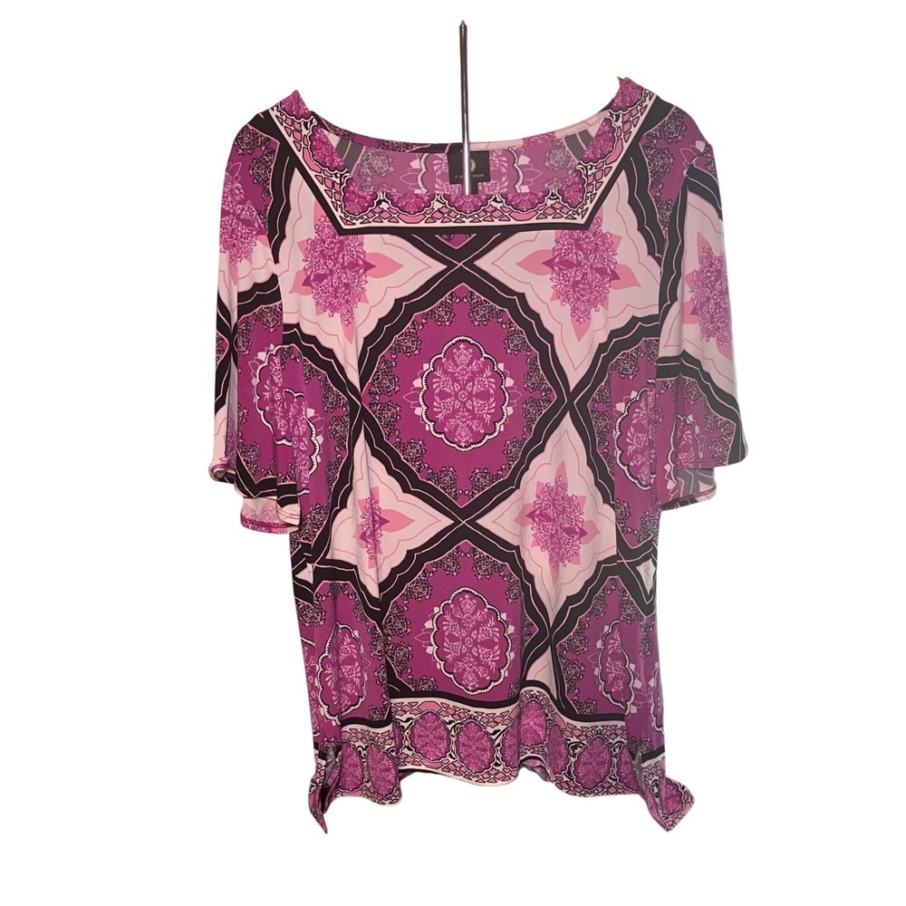 JM Collection Blouse Women XL Magenta Geometric Medallion Print Top